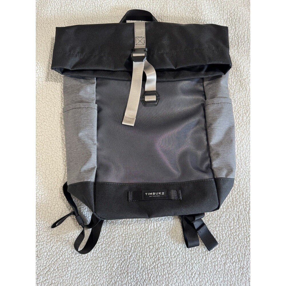 Timbuk2 Grey Black Top-Load Clip Backpack Tuck Roll Top Laptop Reflective